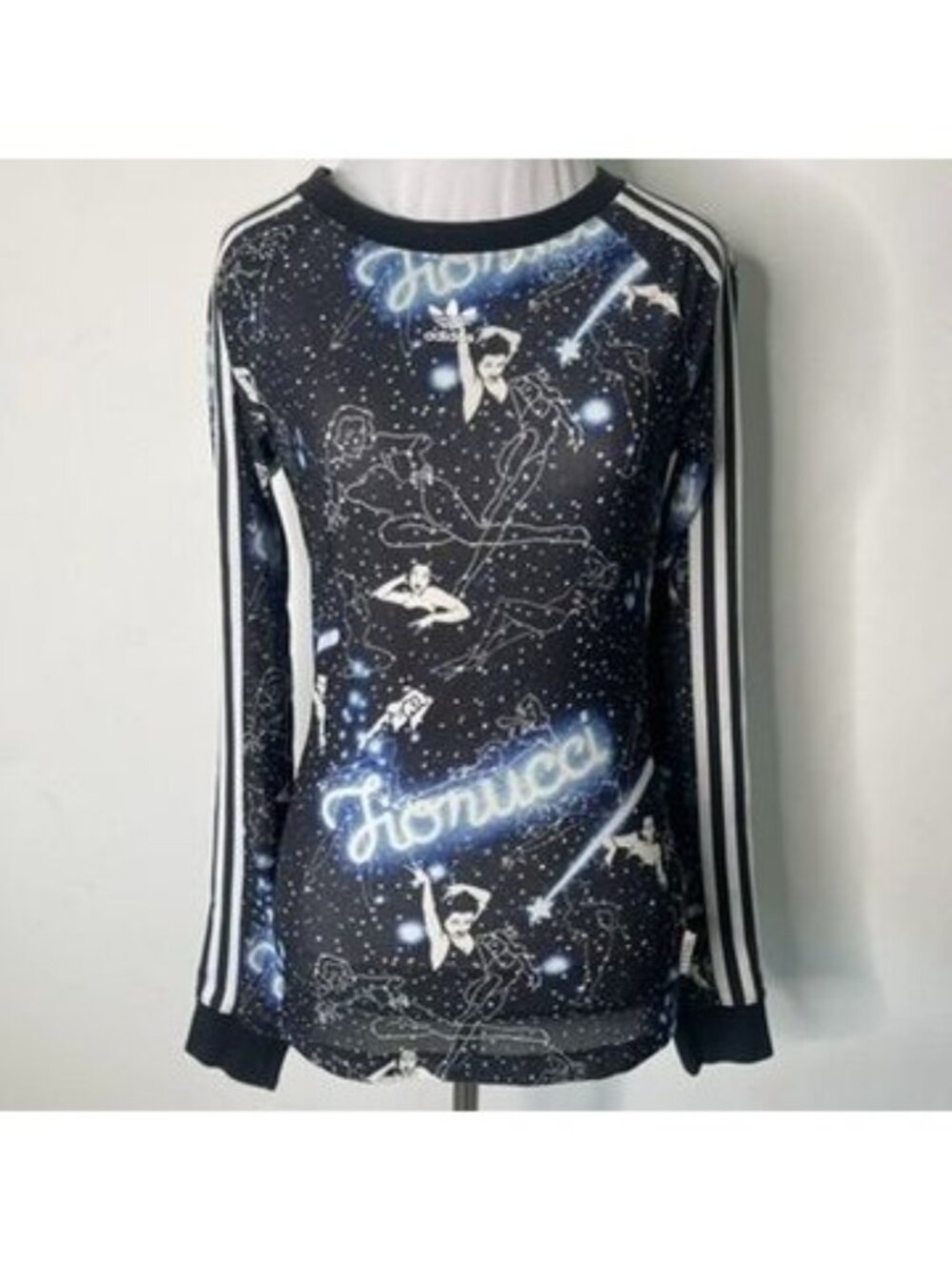 Adidas x Fiorucci Mesh Long Sleeve Top Womens Size Small Black Celestial Alien